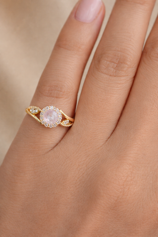 Astria Jewellery Gold Tone Ring with Light Pink Gemstone – Dainty and Classy Jewelry for Her |18K Gold Plated Stainless Steel, Customizable