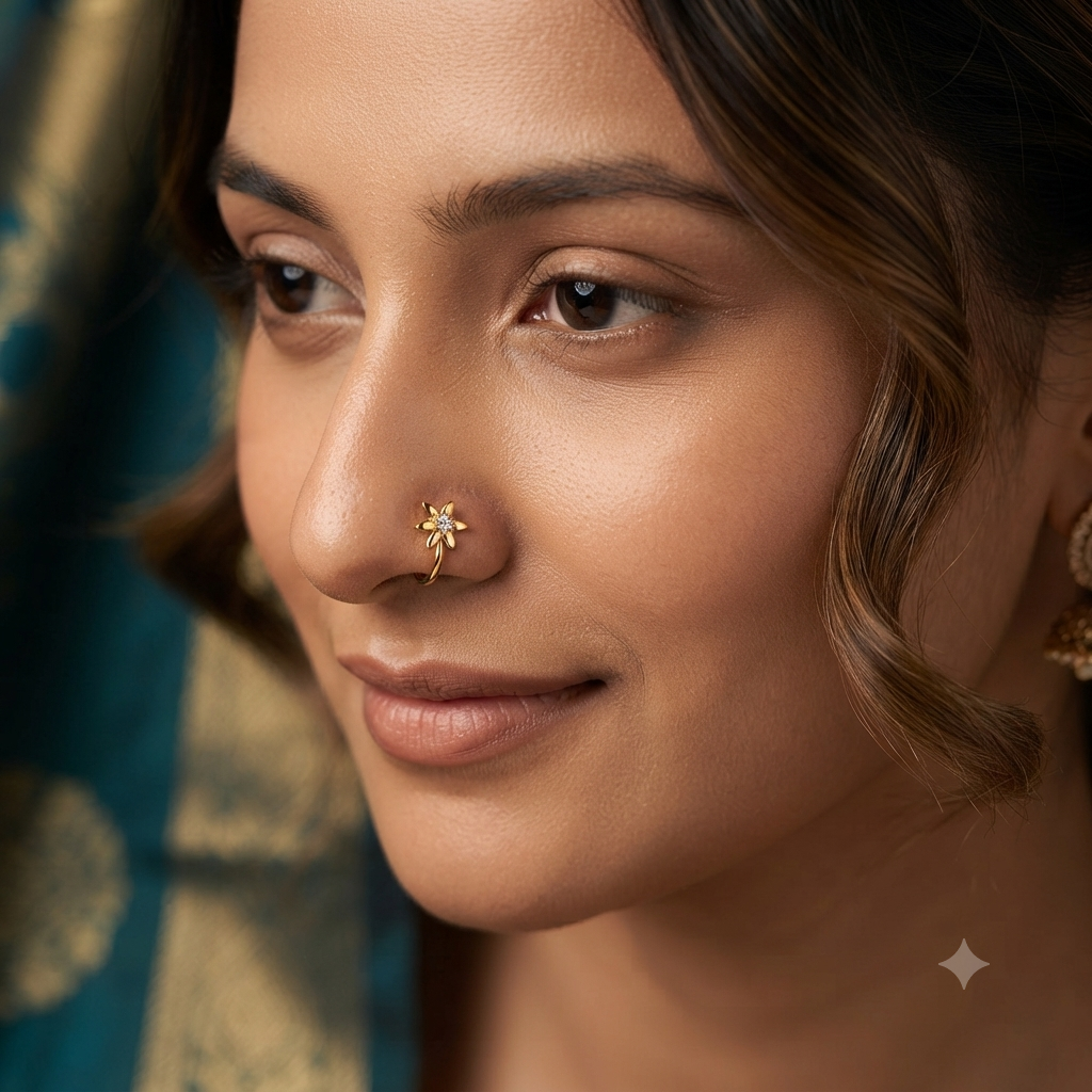 Gold Daisy Flower Huggie Hoop Nose Pin for Women | Crystal Floral Mini Hoop Earrings | Minimalist Everyday Earrings
