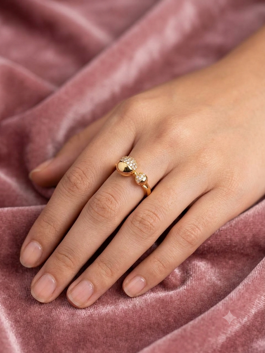 Elegant Heart Gold-Plated Cubic Zirconia Ring for Women | Romantic Adjustable Statement Ring Astria Jewellery