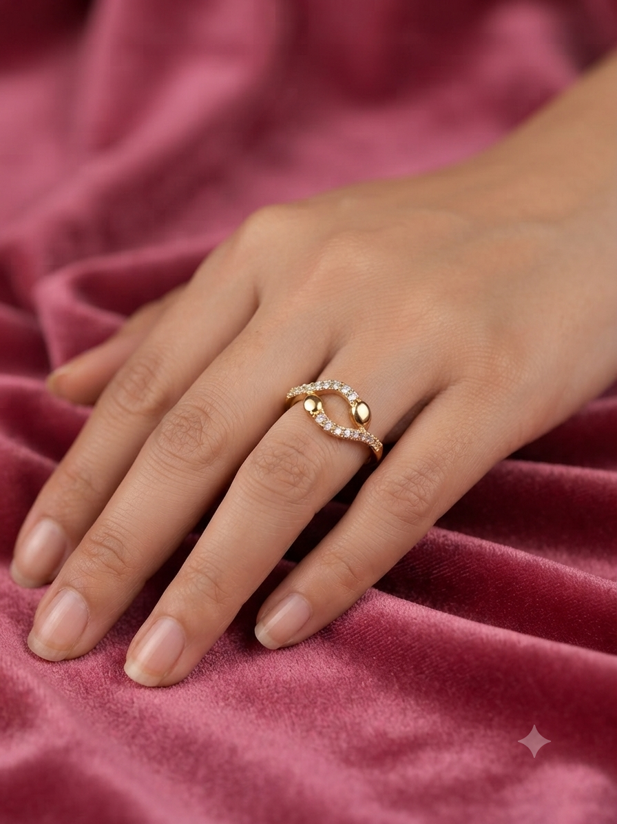 Open Heart CZ Gold-Plated Ring for Women | Elegant Heart Shape Adjustable Ring | Anti-Tarnish Fashion Jewelry