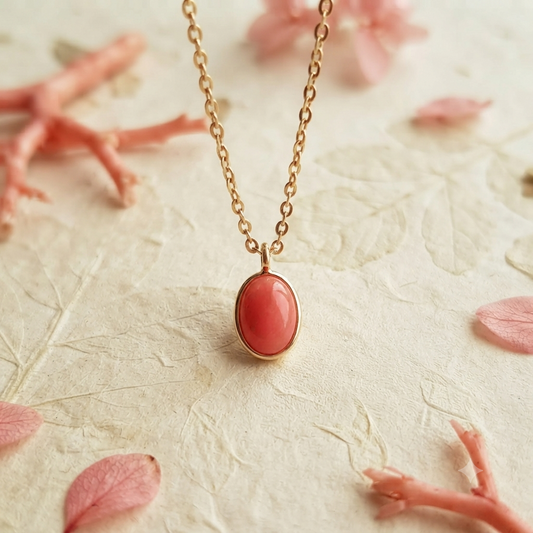 Peach Oval Gemstone Pendant Necklace for Women | Gold Minimalist Charm Necklace | Dainty Everyday Necklace Astria Jewellery