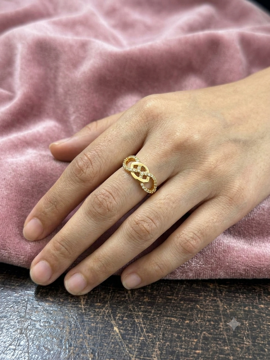 Interlocking Infinity Gold-Plated Cubic Zirconia Ring for Women | Elegant Knot Statement Ring Astria Jewellery