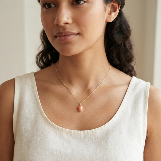 Peach Oval Gemstone Pendant Necklace for Women | Gold Minimalist Charm Necklace | Dainty Everyday Necklace Astria Jewellery