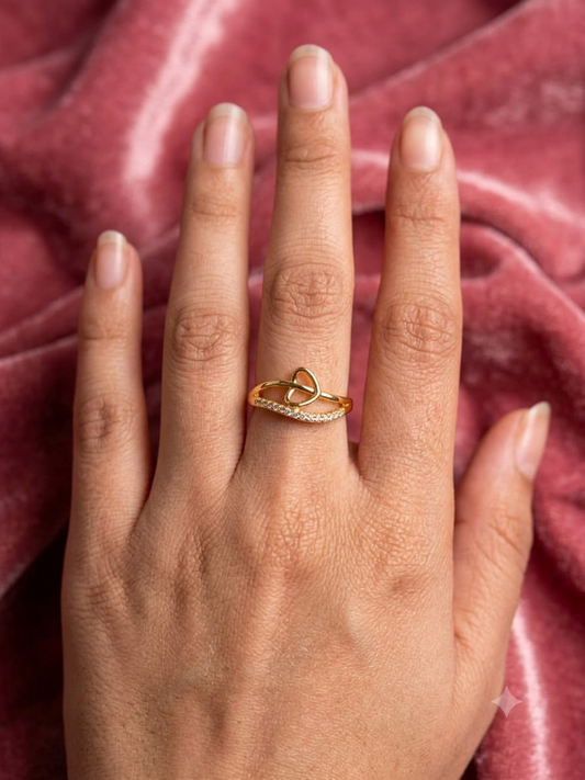 Interlocking Heart Gold-Plated Cubic Zirconia Ring for Women | Romantic Love Knot Statement Ring Astria Jewellery