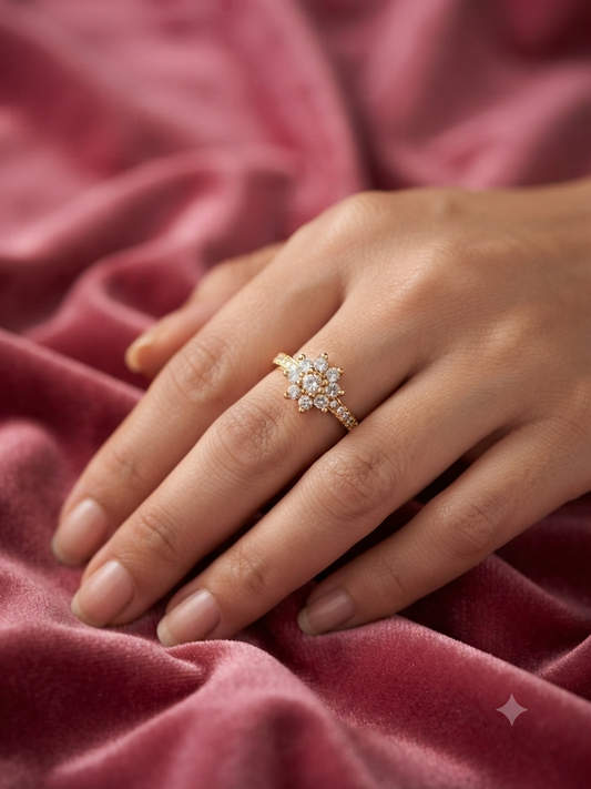 Floral Solitaire Gold-Plated CZ Ring for Women | Daisy Flower Cubic Zirconia Ring | Elegant Promise Ring Astria Jewellery