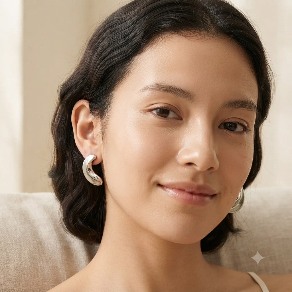 Minimalist Silver Chunky Stud Earrings for Women | Modern Abstract Statement Earrings | Stainless Steel Anti-Tarnish Earrings