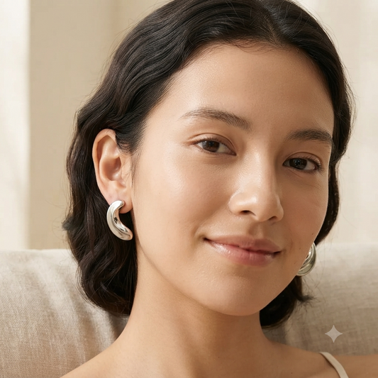 Minimalist Silver Chunky Stud Earrings for Women | Modern Abstract Statement Earrings | Stainless Steel Anti-Tarnish Earrings Astria Jewellery