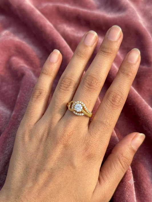 Elegant Solitaire Halo Gold-Plated Cubic Zirconia Ring for Women | Infinity Statement Ring Astria Jewellery