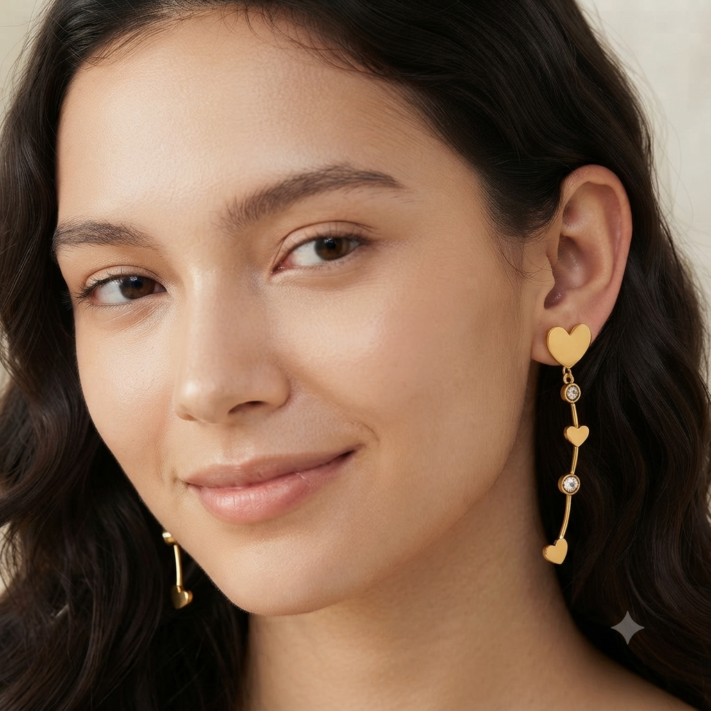Gold Heart Ear Climber Earrings for Women | CZ Heart Crawler Stud Earrings | Anti-Tarnish Minimalist Earrings