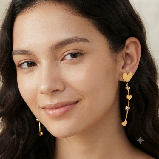 Gold Heart Ear Climber Earrings for Women | CZ Heart Crawler Stud Earrings | Anti-Tarnish Minimalist Earrings Astria Jewellery