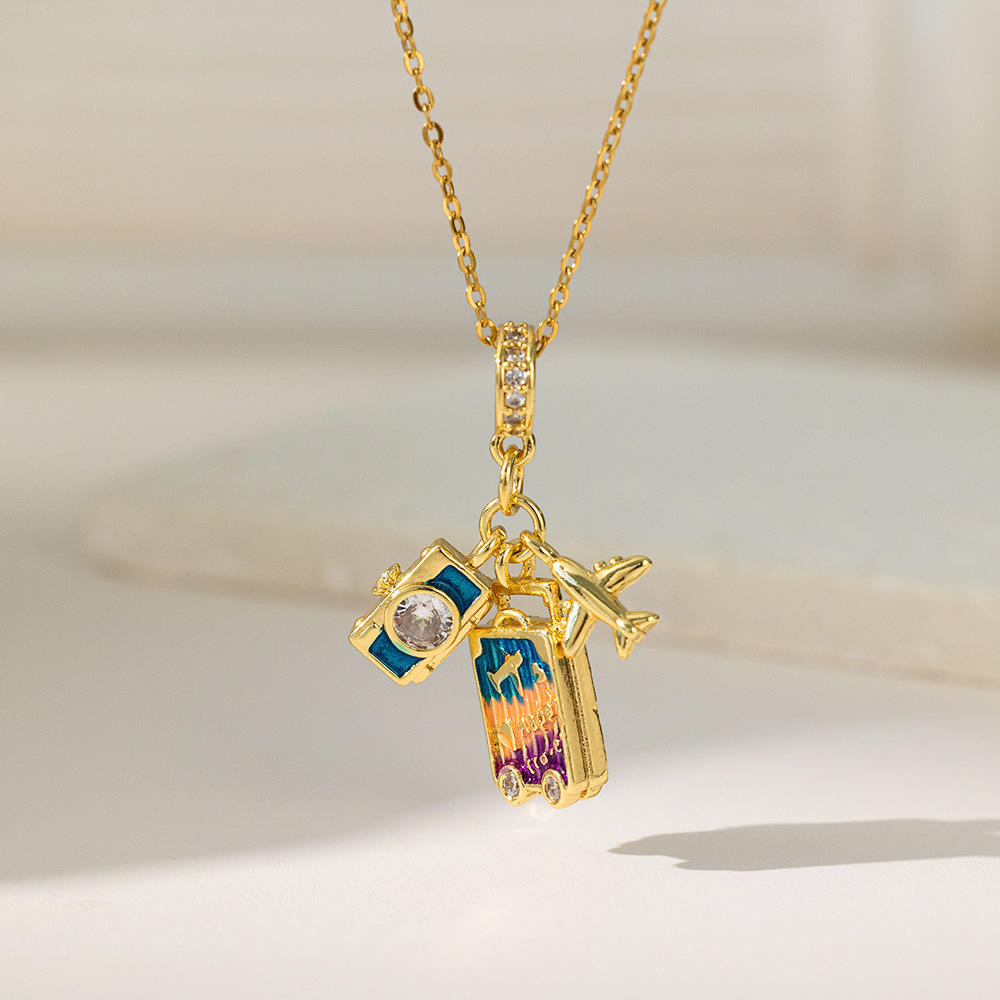 Gold Plated Travel Charm Pendant Necklace