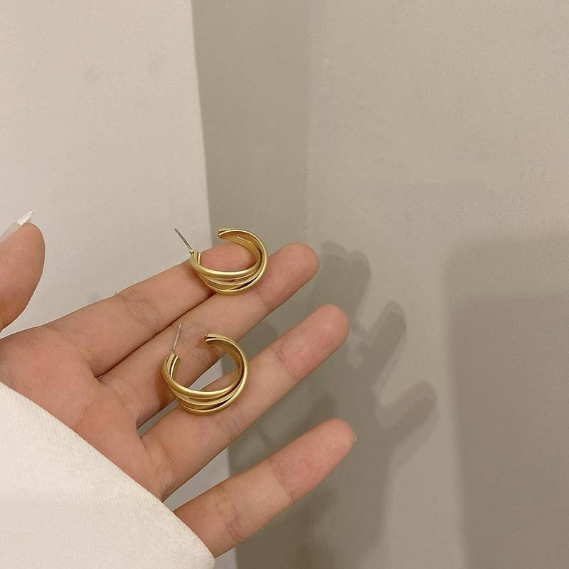 Gold Plated Chunky Hoop Earrings for Women | Layered Triple Band Design | Trendy Minimal Daily & Party Wear Jewellery