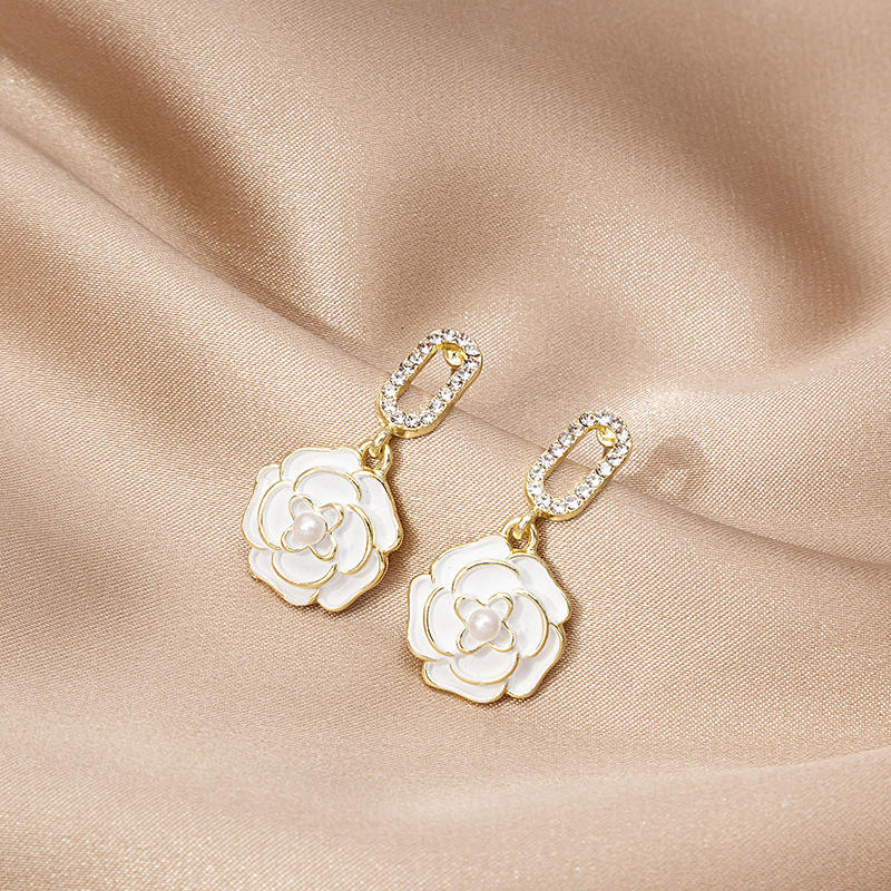 White Floral Drop Earrings