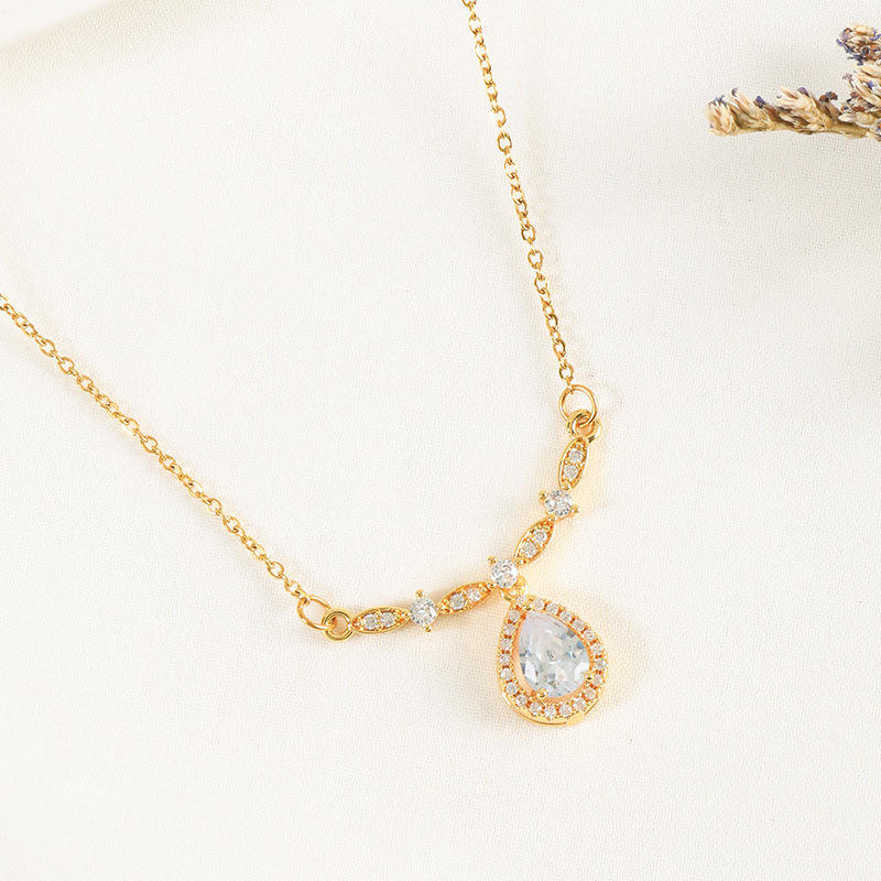 Astria Jewellery Gold-Plated Teardrop Crystal Pendant Necklace for Women | Pear-Cut Sparkling Pendant