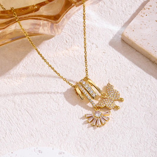 Astria Jewellery Gold Plated Angel Wing Crystal Charm Necklace for Women | Elegant Multi Pendant Gold Necklace
