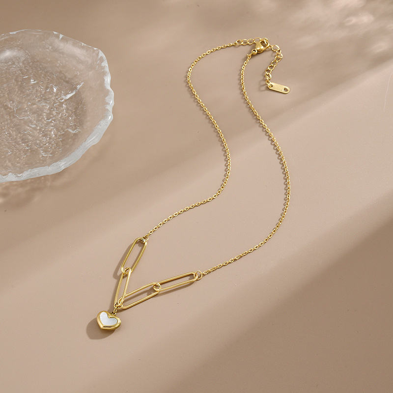 Astria Jewellery Gold-Plated Heart Pendant Necklace for Women | Paperclip Chain Necklace with Shell Heart Charm