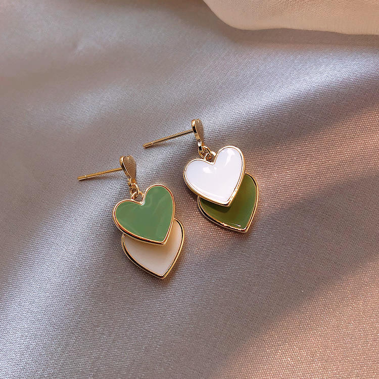 Astria Jewellery Gold Plated Heart Drop Earrings for Women | Pastel Enamel Layered Hearts | Cute Minimal Statement Earrings for Girls & Women