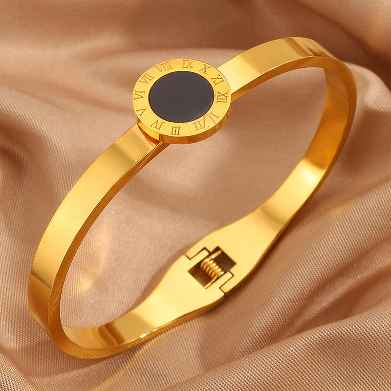 Astria Jewellery Gold-Plated Roman Numeral Black Dial Bracelet for Women