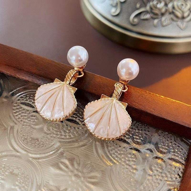 Astria Jewellery Pink Shell Pearl Drop Earrings for Women | Gold Plated Ocean-Inspired Enamel Earrings | Cute Aesthetic Beach Style Jewellery