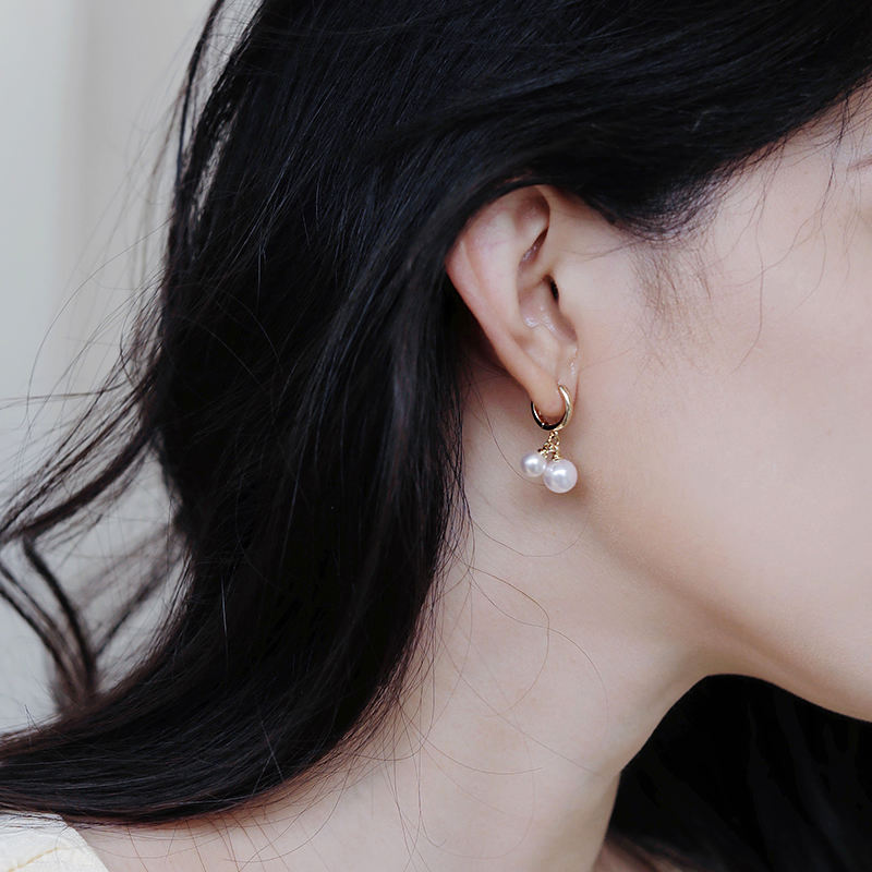 Gold Plated Pearl Drop Huggie Hoop Earrings