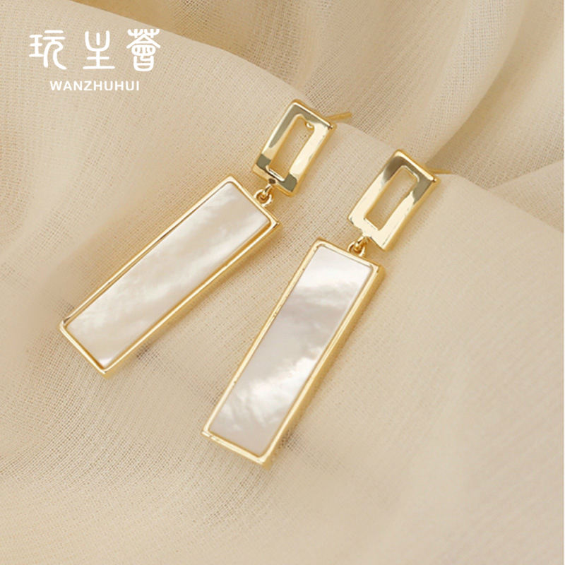 Astria Jewellery Gold Plated Geometric Drop Earrings for Women | Rectangular Pearl Inlay Design | Minimal Elegant Party & Daily Wear Jewellery