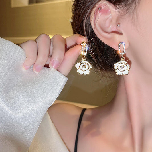 White Floral Drop Earrings