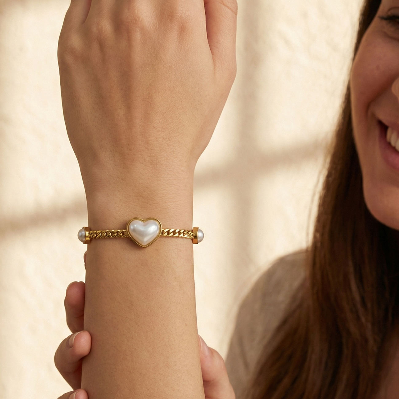 Elegant Heart Pearl Link Bracelet Astria Jewellery
