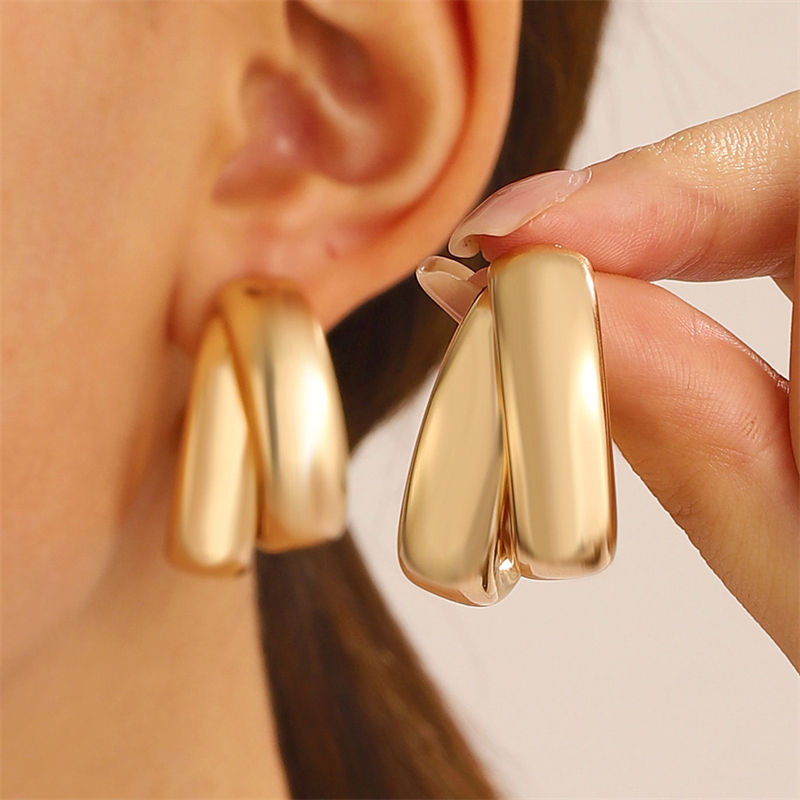 Gold Plated Chunky Hoop Earrings for Women | Double Layer Twist Design Hoops | Trendy Statement Earrings for Daily & Party Wear