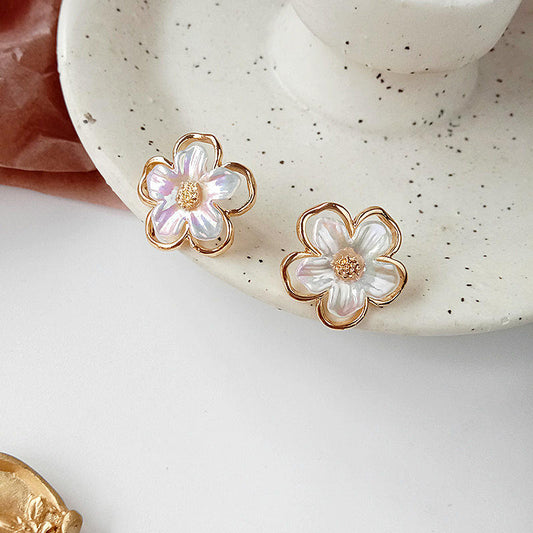 Astria Jewellery Gold Plated Floral Stud Earrings for Women | Iridescent Petal Design with Crystal Center | Cute Elegant Daily & Party Wear Jewellery