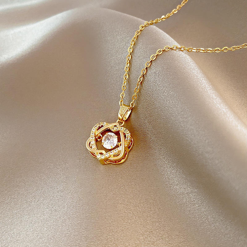Gold-Plated Crystal Swirl Pendant Necklace