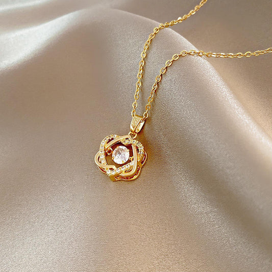 Gold-Plated Crystal Swirl Pendant Necklace