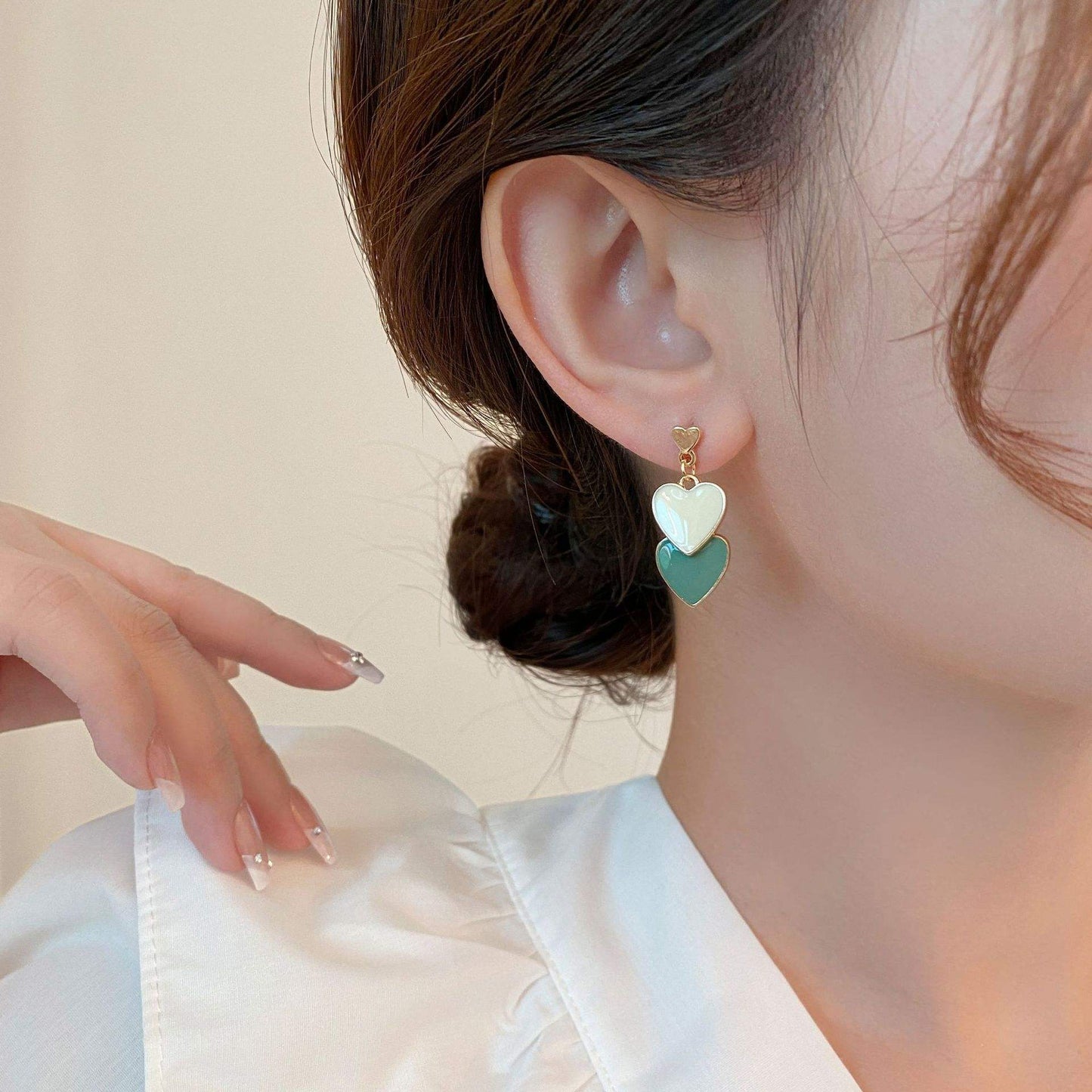 Astria Jewellery Gold Plated Heart Drop Earrings for Women | Pastel Enamel Layered Hearts | Cute Minimal Statement Earrings for Girls & Women