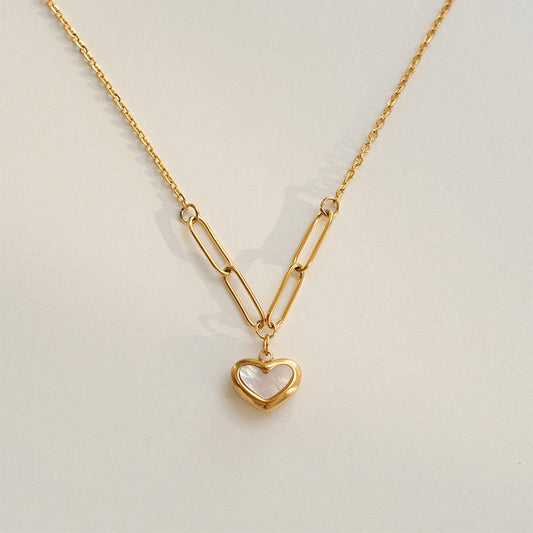 Astria Jewellery Gold-Plated Heart Pendant Necklace for Women | Paperclip Chain Necklace with Shell Heart Charm