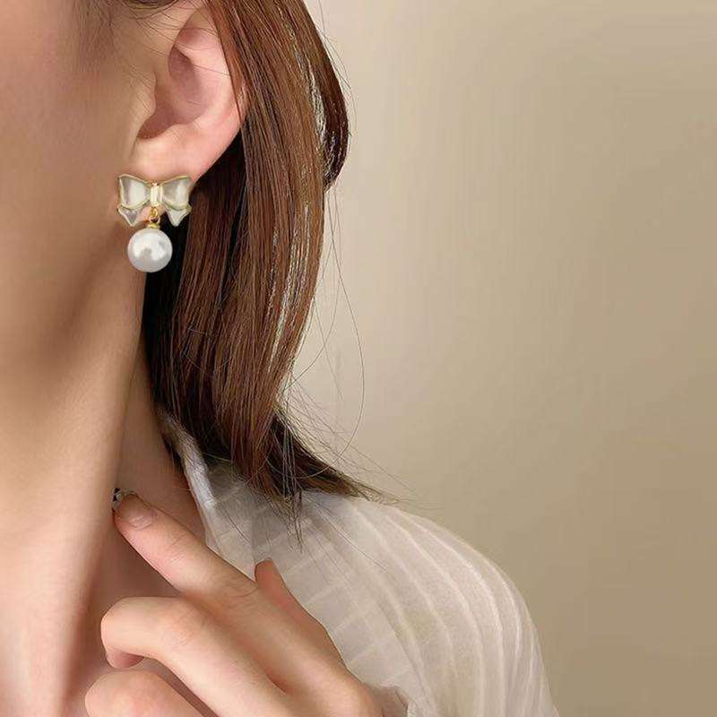 Astria Jewellery Bow Pearl Drop Earrings for Women | Gold Plated Cute Bow Stud with Pearl | Minimal Elegant Earrings for Girls & Daily Wear