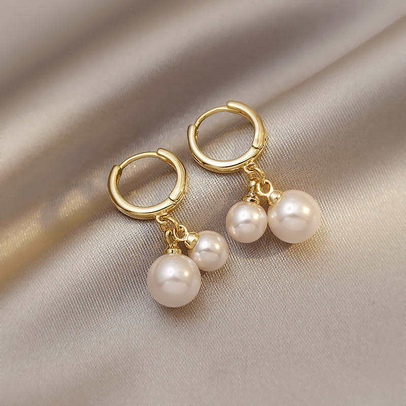 Gold Plated Pearl Drop Huggie Hoop Earrings