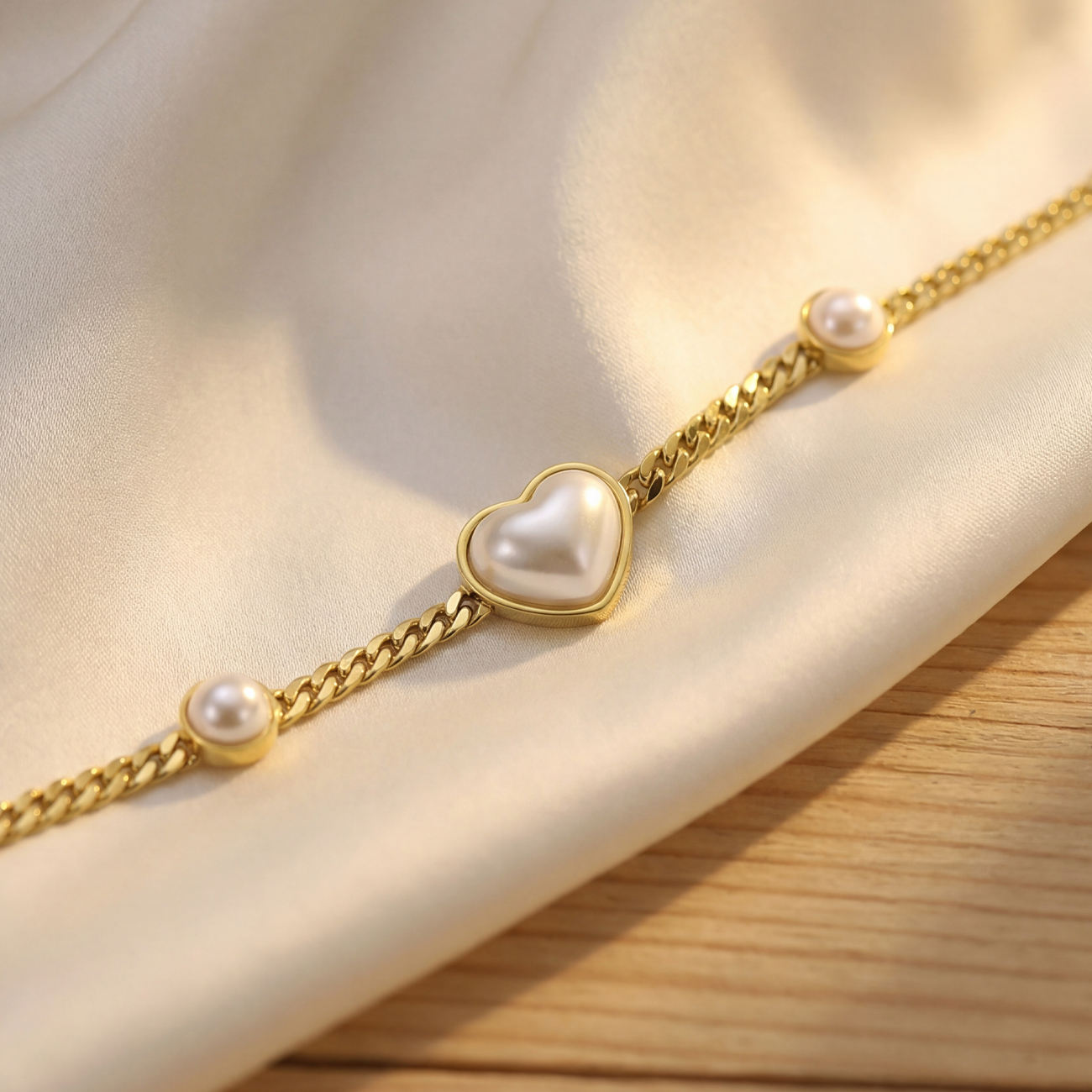 Elegant Heart Pearl Link Bracelet Astria Jewellery