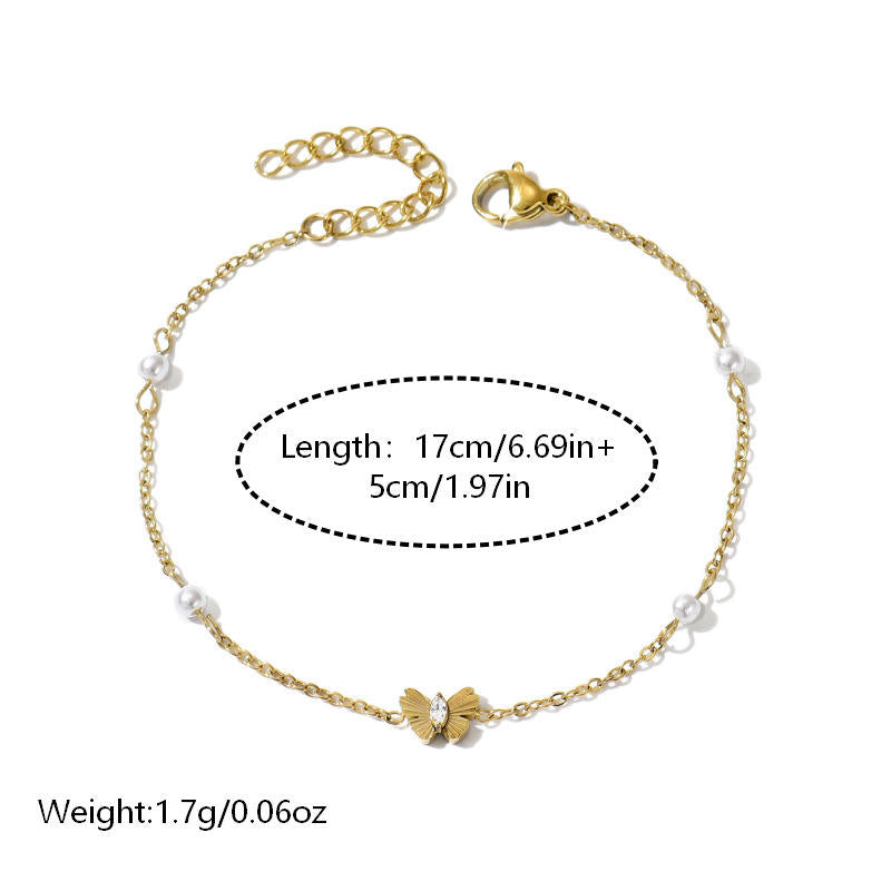 Golden Butterfly Pearl Bracelet