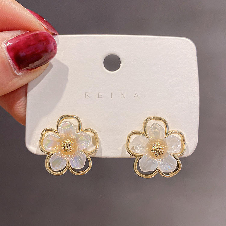 Astria Jewellery Gold Plated Floral Stud Earrings for Women | Iridescent Petal Design with Crystal Center | Cute Elegant Daily & Party Wear Jewellery
