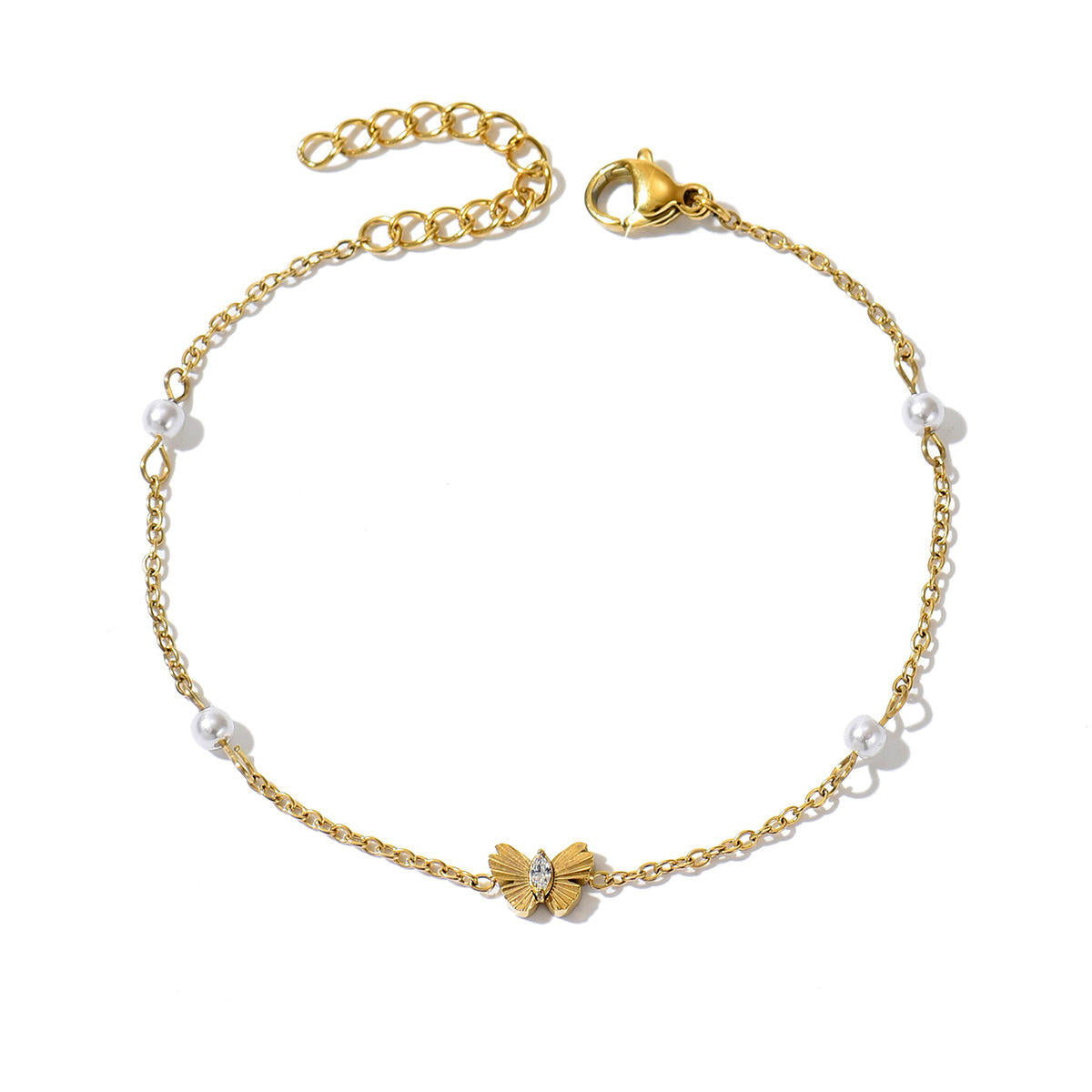 Golden Butterfly Pearl Bracelet