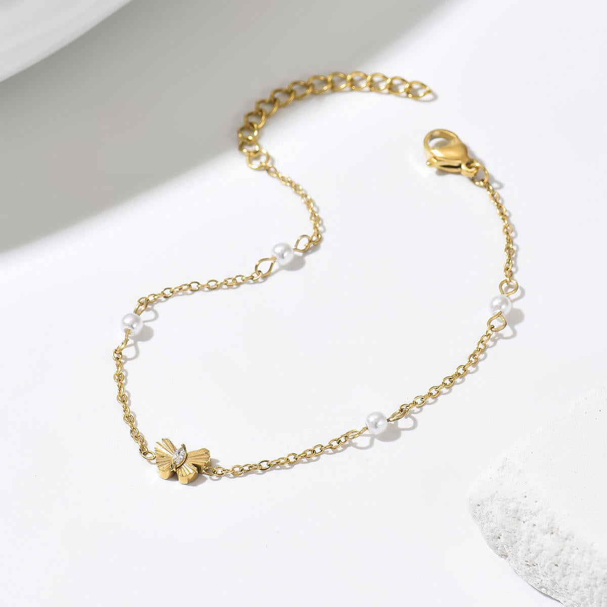 Golden Butterfly Pearl Bracelet
