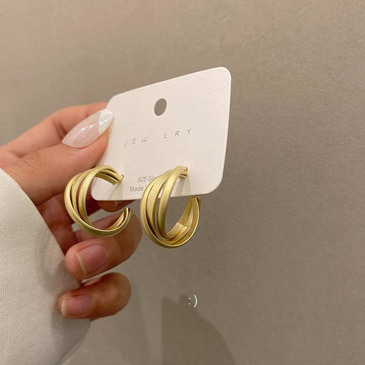 Gold Plated Chunky Hoop Earrings for Women | Layered Triple Band Design | Trendy Minimal Daily & Party Wear Jewellery