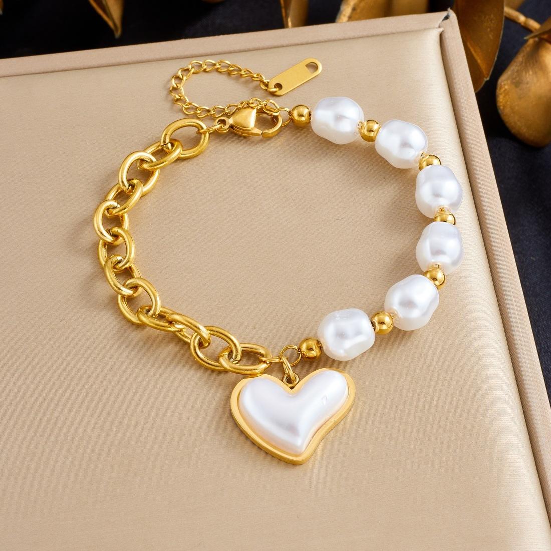 Celeste Heart Pearl Gold Bracelet Astria Jewellery