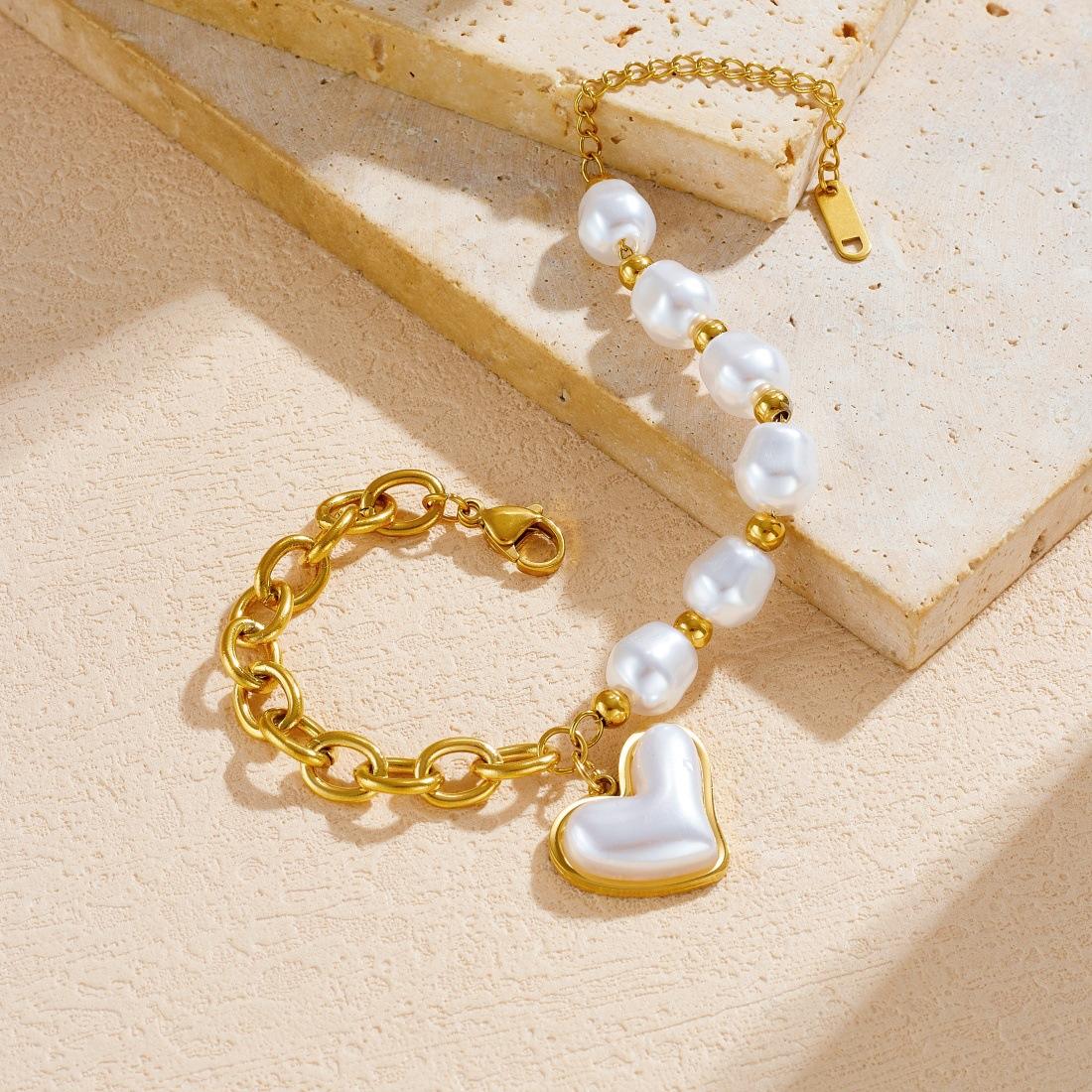Celeste Heart Pearl Gold Bracelet Astria Jewellery