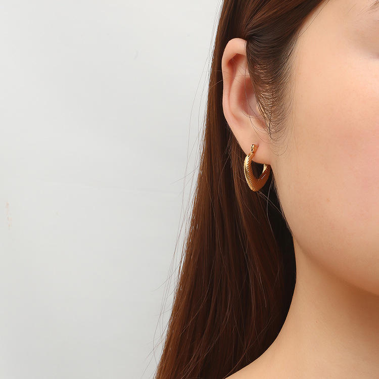 Gold Plated Heart Textured Hoop Earring