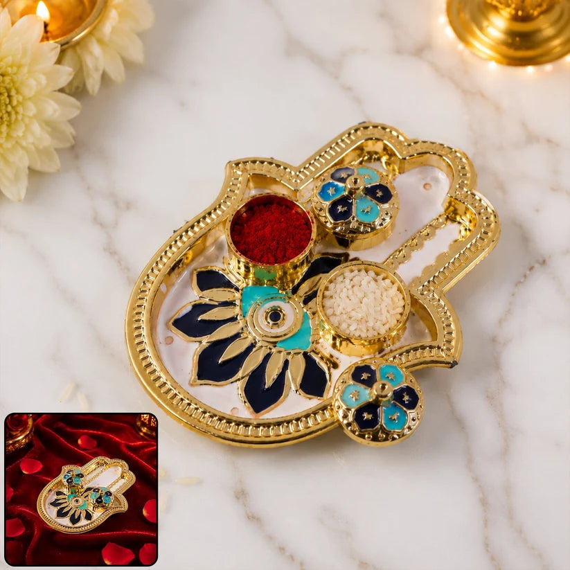 Hand Shaped Kankavati Elegant Puja Storage with Enamel Work Astria Jewellery