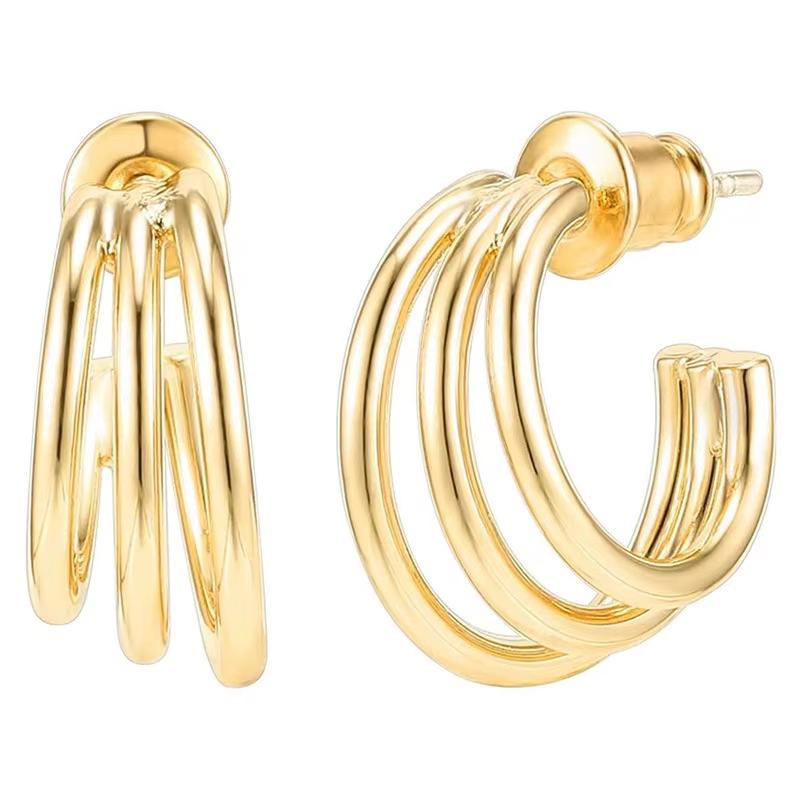 Gold Plated Multi-Layer Hoop Earrings