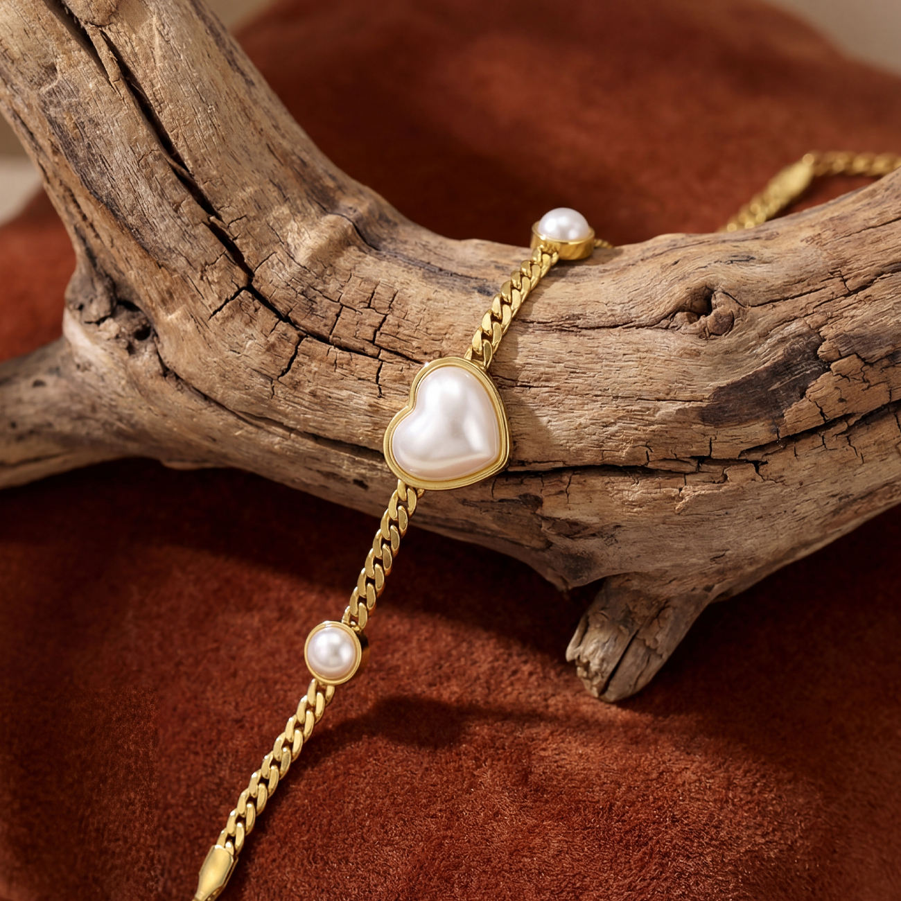 Elegant Heart Pearl Link Bracelet Astria Jewellery