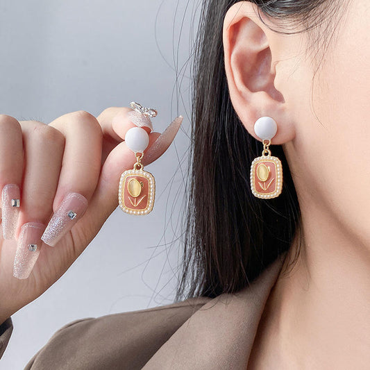Astria Jewellery Orange Enamel Pearl Drop Earrings for Women | Gold Plated Vintage Statement Earrings | Elegant Retro Style Jewellery for Girls Astria Jewellery