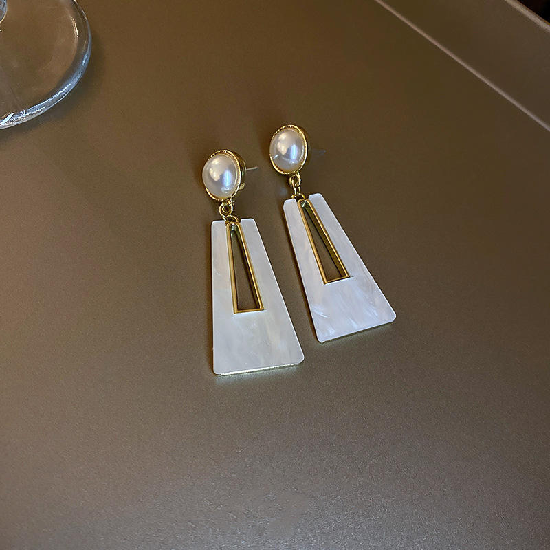 Pearl & Mother of Pearl Geometric Drop  Earrings