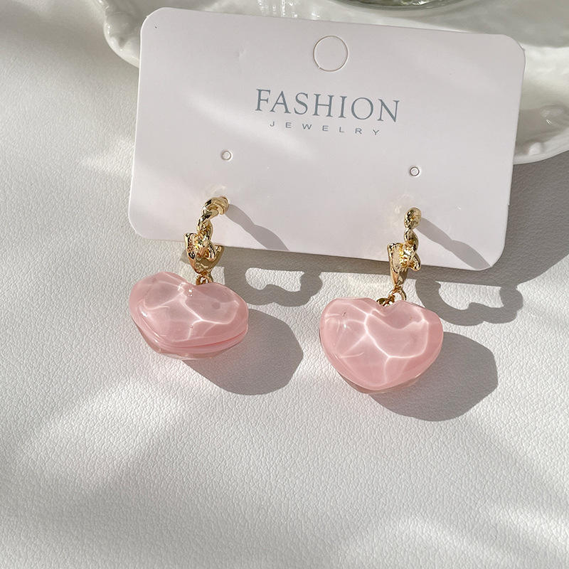 Astria Jewellery Pink Heart Drop Earrings for Women | Glossy Acrylic Heart Hoops | Cute Korean Style Earrings for Girls | Lightweight Daily Wear Jewellery Astria Jewellery